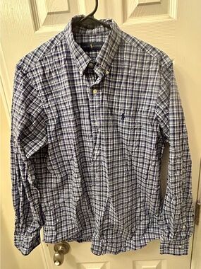 Ralph Lauren Men’s Navy and White Plaid Button-Down Shirt
